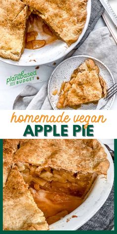 homemade vegan apple pie on a white plate