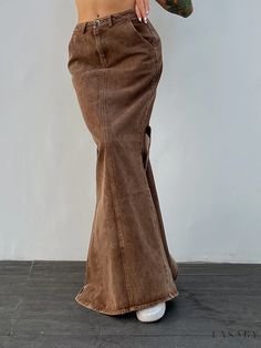 Lasaky - Fashionable Denim Half Skirt with Decorative Pocket and High Slit Fish Tail Design Midi Skirt With Pockets, Fall Attire, Fishtail Skirt, Clothing Pieces, Half Skirt, Denim Midi Skirt, Line Skirt, Color Marron, Types Of Skirts