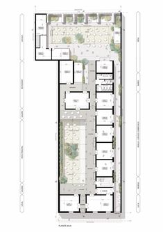 the floor plan for an office building with two floors and three levels, in white