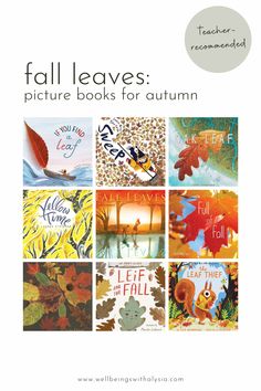 the front cover of fall leaves picture books for autumn, with pictures of leaves in different colors