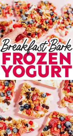 breakfast bark frozen yogurt with blueberries and strawberries