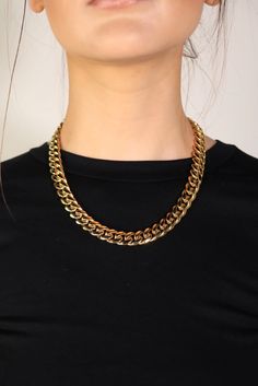 Gold Chain Necklace - Chunky 18k Gold Plated | Past Midnight Trendy Cuban Link Chain Jewelry, Bold Link Necklaces, Trendy Yellow Gold Curb Chain Necklace, Bold Necklaces With Adjustable Chain, Cuban Link Metal Necklace For Formal Occasions, Trendy Formal Jewelry With Chunky Chain, Classic Metal Jewelry For Fashion, Stylish Chain Link Necklace With Adjustable Chain, Bold Jewelry With Adjustable Chain Link