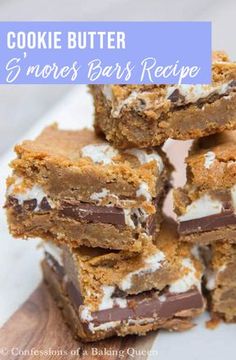 cookies and marshmallows are stacked on top of each other with the words cookie butter 3 more bars recipe