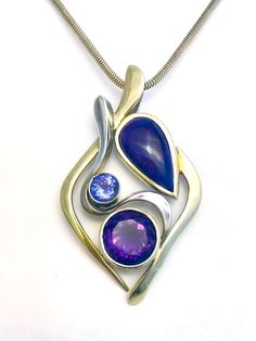 Purple Multi-stone Pendant Jewelry, Purple Multi-stone Pendant Necklace, Purple Polished Gemstones Fine Jewelry, Purple Gemstones With Polished Finish Fine Jewelry, Purple Polished Gemstones For Fine Jewelry, Purple Multi-stone Gemstones In Sterling Silver, One Of A Kind Purple Pendant Jewelry, One-of-a-kind Purple Pendant Jewelry, Purple Multi-stone Pendant Gemstones