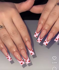 Love Nails Acrylic, Valentine Nails Inspiration, Valentine Nail Ideas Simple, Cute Valentines Nails Coffin, Valentines Nails Coffin Shape, Nails Acrylic For Valentines, Valentine Nails Acrylic Almond, Pink French Tip Nails Valentines Day, Birthday Nails Valentines