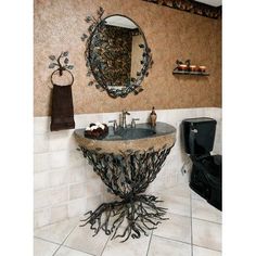 a bathroom with a sink and mirror on the wall next to a chair in front of it