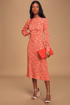 Dresses for Women | Best Women's Dresses Online Red Floral Print Dress, Modest Midi Dress, Midi Dress Chic, Professional Clothing, Professional Outfits Women, Work Dresses For Women, Red Floral Print, Midi Ruffle Dress, Floral Print Midi Dress