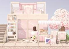 Acnh Pink Japanese, Acnh Sanrio Cafe, Pink Citycore Acnh, Cute Animal Crossing Island Ideas Pink, Acnh Pink Citycore, Acnh Boba Shop, Acnh Pastel Citycore, Acnh Pink Codes, Pink Acnh Codes