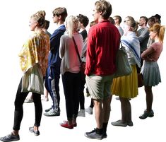 a group of people standing next to each other in front of a white background,