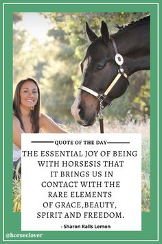 a woman is petting a horse with a quote from the author on her face