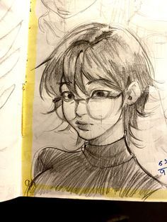 a drawing of a girl with glasses on her head and another drawing of a woman's face in the background