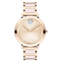 Achieve a modern, sophisticated look with this ladies' Movado Bold Evolution 2.0 watch. Pale rose gold-tone stainless steel 34mm case with circular textured rose gold-tone dial, slim hands, and iconic dot motif Flexible H-link bracelet in pale rose gold-tone stainless steel and blush pink ceramic Water resistant to 30 meters Modern Rose Gold Watches, Modern Rose Gold Round Diamond Watch, Modern Rose Gold Diamond Watch With Subdials, Modern Rose Gold Watch Accessories With Diamond Hour Markers, Rose Gold Watches With Polished Finish And Round Dial, Slim Hands, Movado Bold, Lulu Frost, Jared The Galleria Of Jewelry