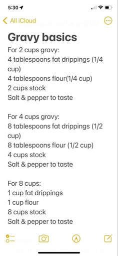 the recipe for gravy basics is shown in this screenshote screen shot