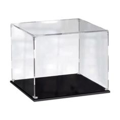 a clear plastic box with black bottom and sides on a white background for display purposes