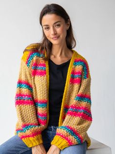 Oversized Striped Cardigan Sweater - Mustard-view 1 Natural Life Outfits, 90s Core, Colorful Cardigan, Knit Inspiration, Trendy Cardigans, Make Your Outfit, Colored Cardigans, Cozy Knit Sweater, Meeting Friends