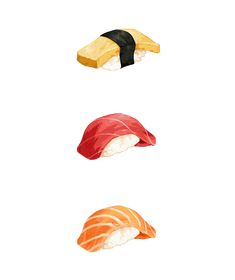 three different types of sushi are shown in this illustration, one is white and the other is red