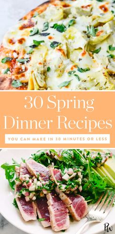 the cover of 30 spring dinner recipes you can make in 30 minutes or less with text overlay