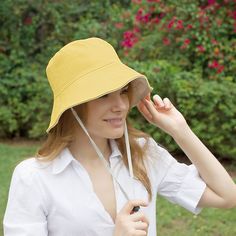 "Bucket women hat, women hat, summer hat, cotton hat, trendy hat, women yellow panama summer hat for beach and sun, very stylish, sun hut, beach hat. Stylish bucket hat is reversible (double-sided) and features removable drawstring for windy days. It has wire in the brim to shape it. It complements every outfit whether a summer dress or swimsuit. Foldable & packable sun hats for women convenient to carry along, fits any handbag or backpack. This summer bucket stylish hat is amazing for any s Trendy Brimmed Cotton Sun Hat, Adjustable Cotton Bucket Hat With Uv Protection, Adjustable Cotton Summer Hat, Trendy One Size Fits Most Solid Color Sun Hat, Trendy Solid Color Sun Hat, Adjustable Cotton Sun Hat With Uv Protection, Cotton Sun Hat With Uv Protection, Cotton Summer Sun Hat, Solid Color Cotton Sun Hat For Summer