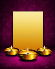 three golden candles with a purple background royalty illustration