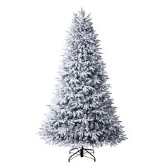 a white christmas tree with snow on it