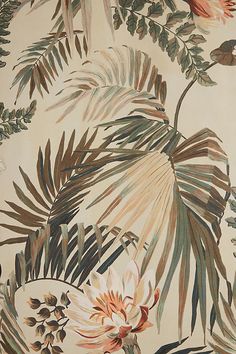 an image of a wallpaper with flowers and leaves