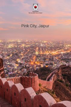 the pink city, jajapurr is lit up at night with lights in the distance