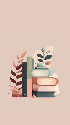 books stacked on top of each other with plants growing out of the stacks next to them