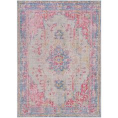 This updated vintage rug includes pale pink, rose, saffron, burnt orange, medium gray, silver gray, aqua, cream, beige , light red polyester machine woven Rugs are custom items and cannot be returned. Updated Traditional, Surya Rugs, Medallion Rug, Pink Area Rug, Traditional Fabric, Fabric Rug, Traditional Area Rugs, Pink Rug, Indoor Area Rugs