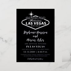 a black and white las vegas wedding card