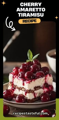 This Cherry Amaretto Tiramisu is a delightful twist on the classic Italian dessert, featuring layers of coffee-soaked ladyfingers, mascarpone cream, and a luscious cherry and amaretto topping. The perfect balance of sweet, tart, and nutty flavors, this tiramisu is sure to impress your guests. #Tiramisu #CherryDesserts #AmarettoTiramisu #ItalianDessert #NoBakeDessert #MascarponeCream #DessertLovers