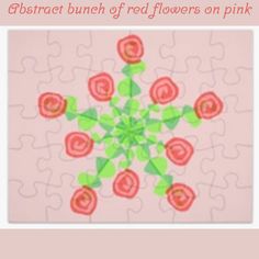 an image of a pink flower with green leaves on it and the words abstract bunch of red flowers on pink