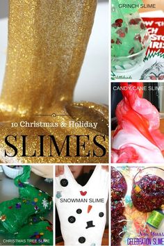 christmas and holiday slimes collage with text overlay