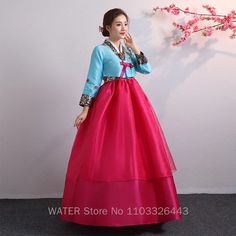 WATER Hanbok Korean Women's Traditional Dresses Red Costume Minority Palace Performance Clothes New Court Clothes, Wedding Party Dance, New Year Wedding, Korean Traditional Clothing, Dance Stage, Red Costume, Korean Hanbok, Party Dance, Folk Dance