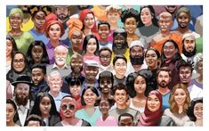 a large group of people are shown in this collage with different colors and sizes