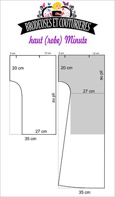 the front and back side of a sewing pattern, with measurements for the top half