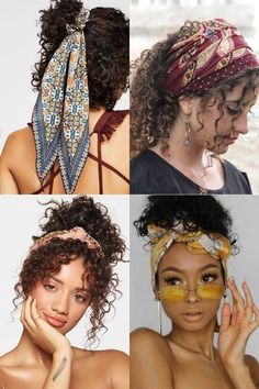 Bandana Hairstyles Tutorial, Bandana Hairstyles Short, Hairdos For Curly Hair, روتين العناية بالبشرة, Curly Girl Hairstyles, Hair Summer, Bandana Hairstyles, Hair Wraps