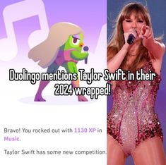 a woman in a pink dress singing into a microphone with the caption saying, duling emotions taylor swift in their 2012 we reaped