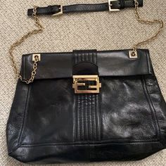 Black Fendi Bag With Gold Chain And Closure, Great Condition! Black Fendi Bag, Fendi Bag, Bags Black, Fendi Bags, Michael Kors Monogram, Gold Chain, Gold Chains, Messenger Bag, Satchel