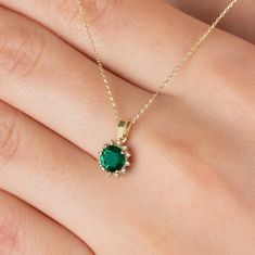 "Our 14k solid gold round emerald necklace surrounded by diamonds will make your loved one happy... 🤍🤍 Special gifts for your special moments. We produce our jewelery for you in the most perfect way. 🤍🤍 All of our products are carefully crafted from 14k Solid gold and Real diamonds. FEATURES * Made to order. * Gold Color Selection: Yellow Gold, Rose Gold, White Gold * Gold KT: 14K * Length: 14\", 16\", 18\", 20\", 22\",24\" * Gemstone: Genuine Diamond * Diamond Cut: Round * Diamond Carat: 0. Gold Emerald Necklace, Diamond Birthstone Ring, Real Diamond Necklace, Emerald Birthstone, Diamond Birthstone, Diamond Heart Ring, Necklace Birthstone, Heart Necklace Diamond, Bridal Earrings Pearl