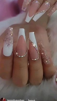 Wedding Coffin Acrylic Nails, Classy Nails With Rhinestones, Elegant Nails Classy Coffin, 30th Birthday Nails, Nails Design With Rhinestones, Acrylic Nails Coffin Short, Uñas Acrilicas, Nail Designs Glitter