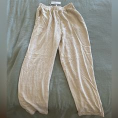 New With Tags Rachel Pally Linen Pants Size Small Natural Linen Mikko Pant Ankle-length Pull-on Pants For Loungewear, Relaxed High-waisted Sweatpants For Loungewear, Beige Lounging Pants With Pockets, Beige Pants With Pockets For Lounging, Beige Pull-on High-waisted Pants, Loungewear Pull-on Sweatpants, Beige Sweatpants With Pockets For Lounging, Pull-on Loungewear Sweatpants, Comfortable Beige Trousers