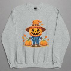 Embrace the spooky season with our Jolly Scarecrow & Pumpkins Halloween Sweatshirt. This cozy women's sweatshirt features a charming scarecrow and pumpkins design, perfect for festive fall fun. Made from soft, durable fabric, it's ideal for staying warm and stylish at Halloween parties or casual outings.• 50% cotton, 50% polyester• Pre-shrunk• Classic fit• 1x1 athletic rib knit collar with spandex• Air-jet spun yarn with a soft feel• Double-needle stitched collar, shoulders, armholes, cuffs, and Spooky Fall Sweatshirt For Streetwear, Spooky Style Fall Sweatshirt For Streetwear, Spooky Crew Neck Sweatshirt For Fall, Spooky Cotton Sweatshirt For Fall, Spooky Halloween Crew Neck Sweater, Spooky Long Sleeve Sweatshirt For Fall, Womens Athletic Outfits, Halloween Parties, Swim Shop