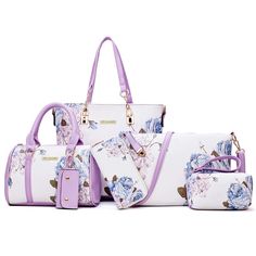 PRICES MAY VARY. 2E-youth 6pcs purse set designer handbags for women！Purple and white floral purse color matching design.2E-youth purses and handbags for women material: Use high quality faux leather as external material.Highly anti-scratch and tear-resistant,not easy to be out of shape.The 2E-youth floral purse inner material is polyester.With durable smoothly zippers. The interior of the 2E-youth big handbag:IC card, mobile phone pocket and a pocket with zipper. 2E-youth floral handbags can be Designer Purses And Handbags, Big Handbags, Mothers Bag, Designer Purses, Handbags Casual, Crossbody Bag Women, Purse Styles, Bag Trends, Large Shoulder Bags