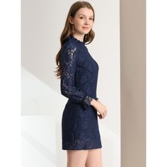 Step into elegance with the Allegra K Women's Floral Lace Dress, a stunning ensemble designed to captivate and charm at any formal event. This royal blue mini dress features exquisite details that elevate its classic appeal:

- Material: Delicate floral lace overlay
- Size: X-Large
- Color: Royal Blue
- Gender: Female
- Age Group: Adult

The dress boasts a refined ruffle crew neck and sheer bell sleeves, adding a graceful touch of femininity. Its shift silhouette is timeless, ensuring it remains Elegant Mini Lace Dress, Elegant Mini Lace Wedding Dress, Elegant Knee-length Lace Mini Dress, Formal Mini Lace Dress, Elegant Royal Blue Bodycon Dress For Night Out, Evening Mini Lace Dress, Fitted Royal Blue Mini Dress For Wedding, Elegant Blue Mini Dress For Party, Elegant Lace Dress For Date Night