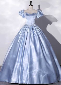 Cinderella Theme Pastel Blue Princess Ball Gown Wedding Dress ET3029 – JoJo Shop Cinderella Themed Dress, Pale Blue Ball Gown, Blue Princess Outfit, Cinderella Dress Aesthetic, Pastel Ball Gown, Blue Gowns Elegant, Pretty Ball Gowns, Cinderella Prom Dresses, Baby Blue Ball Gown