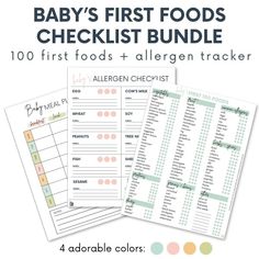 the baby's first foods checklist bundle includes allergen trackerrs, and four