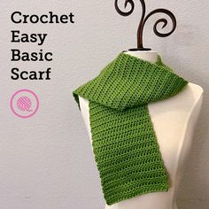 a crochet scarf on a mannequin with the words crochet easy basic scarf