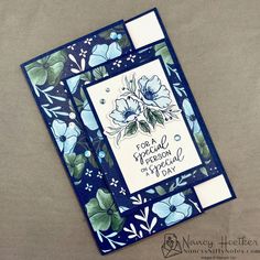 a blue and white card with flowers on the front, saying for special someone to be today