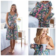 3 in 1 Maternity Delivery Nursing Gown & Matching Pillowcase Set 🌸Ready to ship from CT! Please choose your pre pregnancy size in the drop down menu🌸 Buy as a set and save! 2 Piece Set: 1 Labor Gown - ( jersey knit) 1 Pillowcase - standard size ( woven ) ✔︎Adjustable Empire waistline for a feminine yet functional fit. ✔︎Snaps down the back for total coverage. ✔︎Shoulder snaps for easy breastfeeding access. ✔︎Elasticated armholes ensuring a covered yet comfy fit ✔︎Pull down elasticated neck