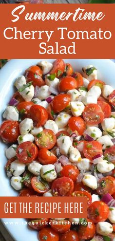 a white plate topped with tomatoes and feta cheese